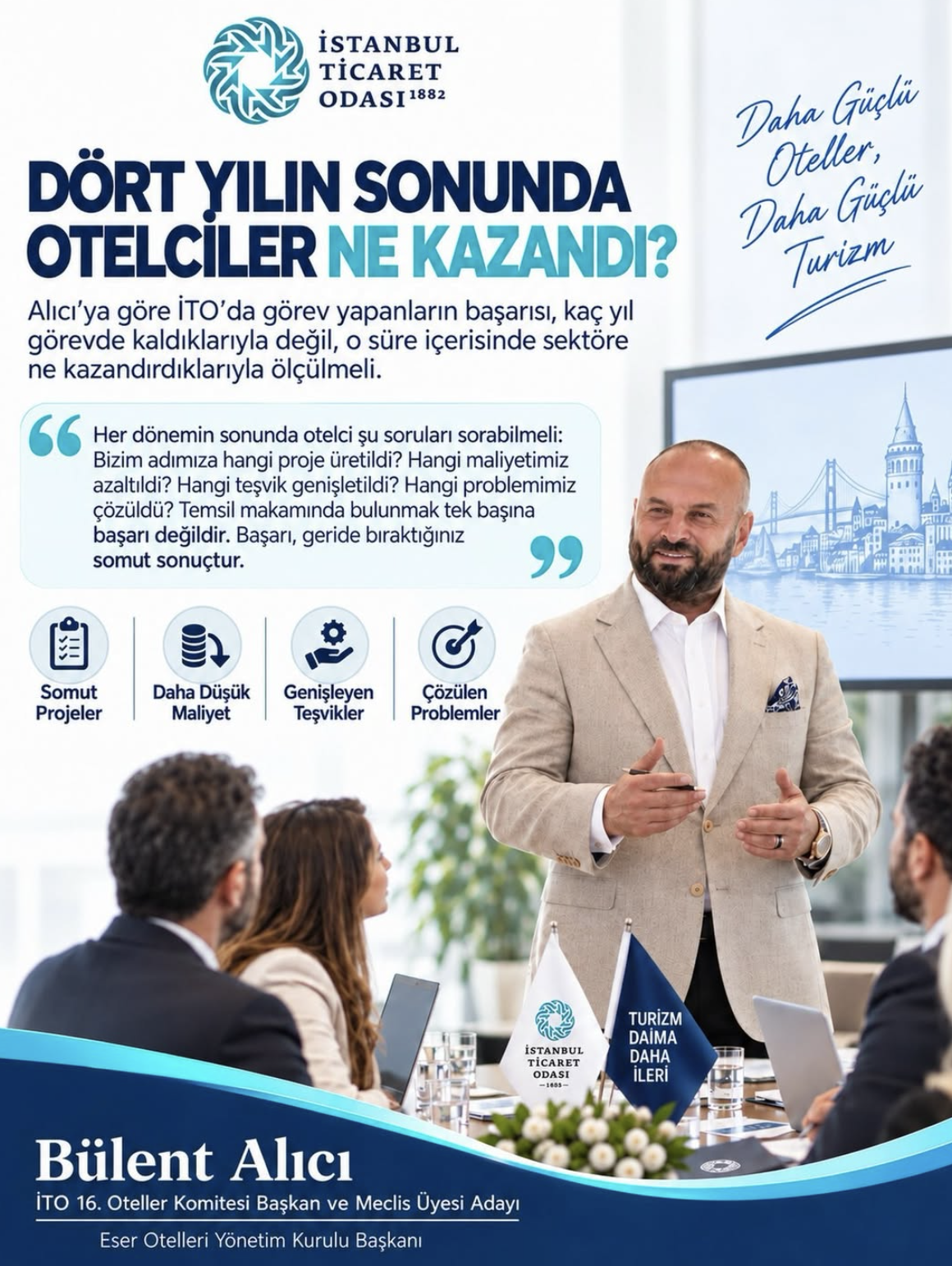 Dört yılın sonunda otelciler ne kazandı başlıklı paylaşım afişi.