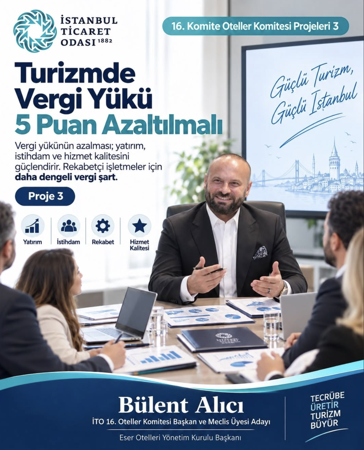 Turizmde vergi yükünün 5 puan azaltılması başlıklı paylaşım afişi.